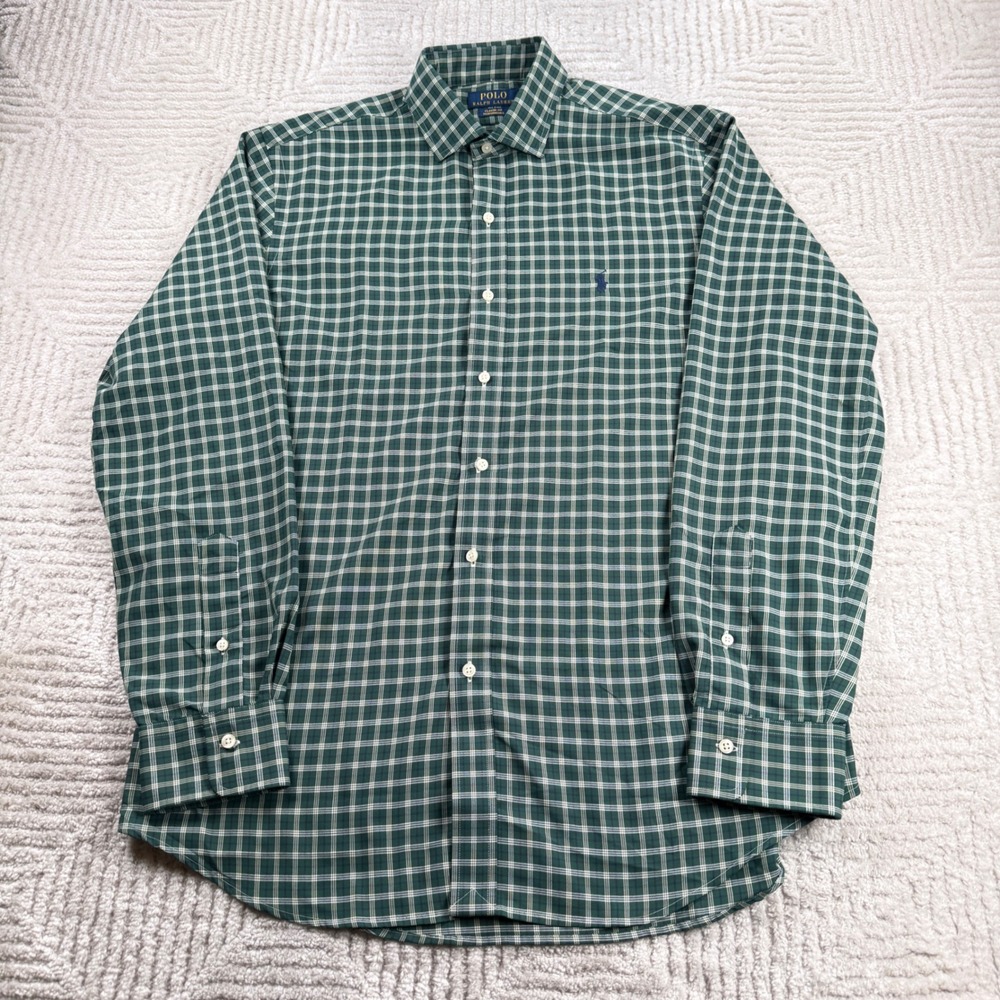 Polo Ralph Lauren Button Down Mens L Green Plaid Classic Fit Performance Preppy